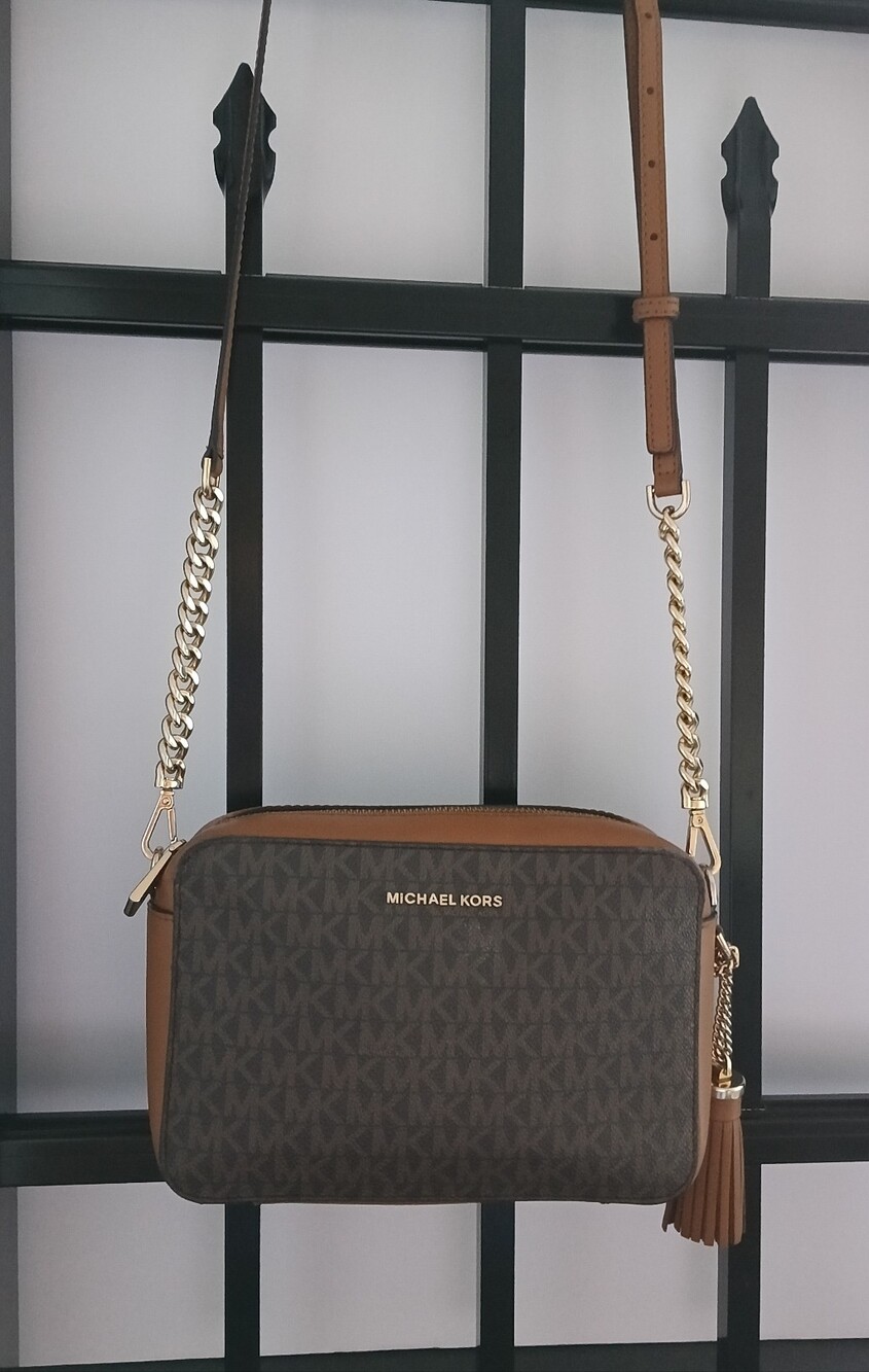 Michael Kors Brown Logo Crossbody with Gold Hardware